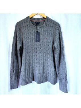 NWT Tommy Hilfiger Cable Knit Sweater Womens L Gray Metallic Shimmer Crewneck Ne